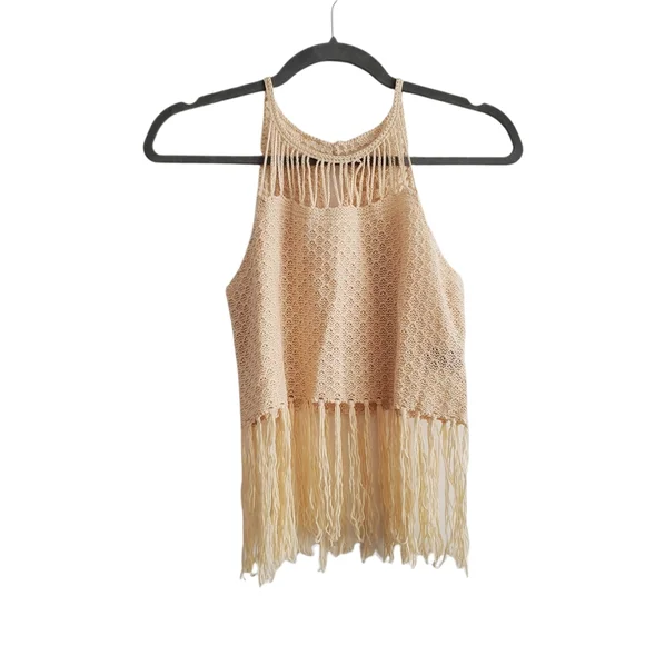 SHEIN Cream Crochet Knit Fringe Boho Tank Top - Picture 10 of 10